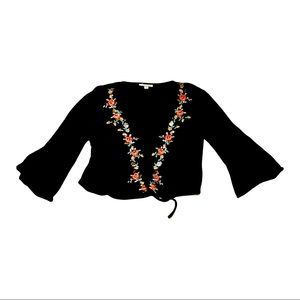 Floral Embroidered lace up Top